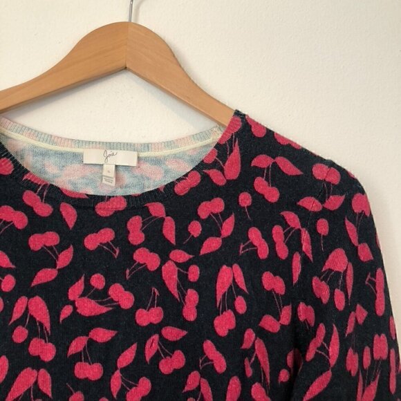 JOIE Navy Blue Red Cherry Fruit Cotton CASHMERE Crewneck Light Sweater Small S - Picture 2 of 5
